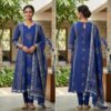 handblock print linen suit with zari border (black beige) (copy)