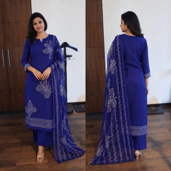 handblock print with chiffon dupatta (white with pink lines) (copy)