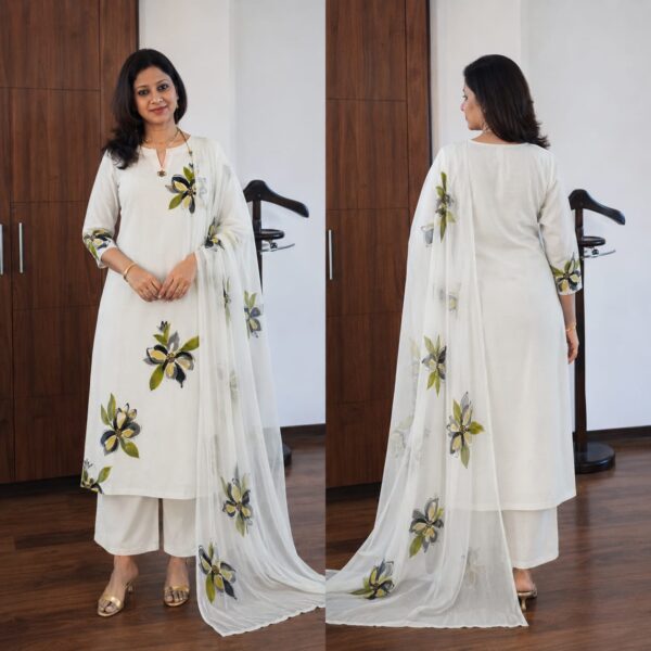handblock print with chiffon dupatta (white with pink lines) (copy)