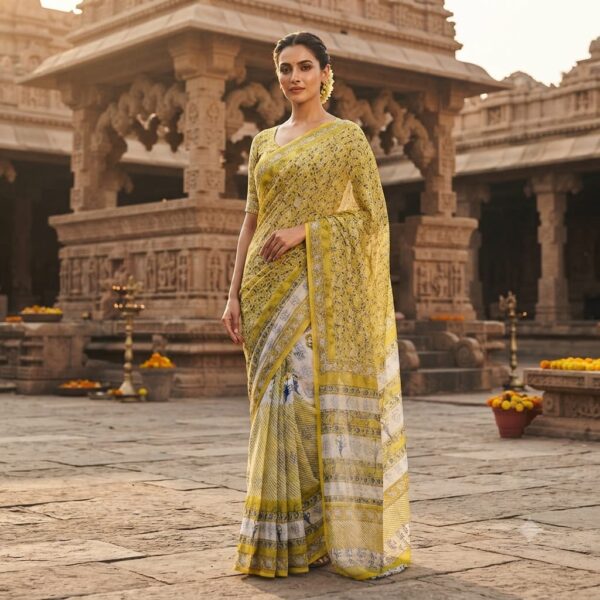 handblock print chiffon sarees(red with yellow border) handblock print chiffon sarees(red with yellow border)