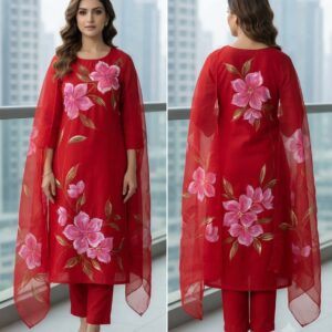 NEW ARRIVALS handblock print with chiffon dupatta (blue plain)