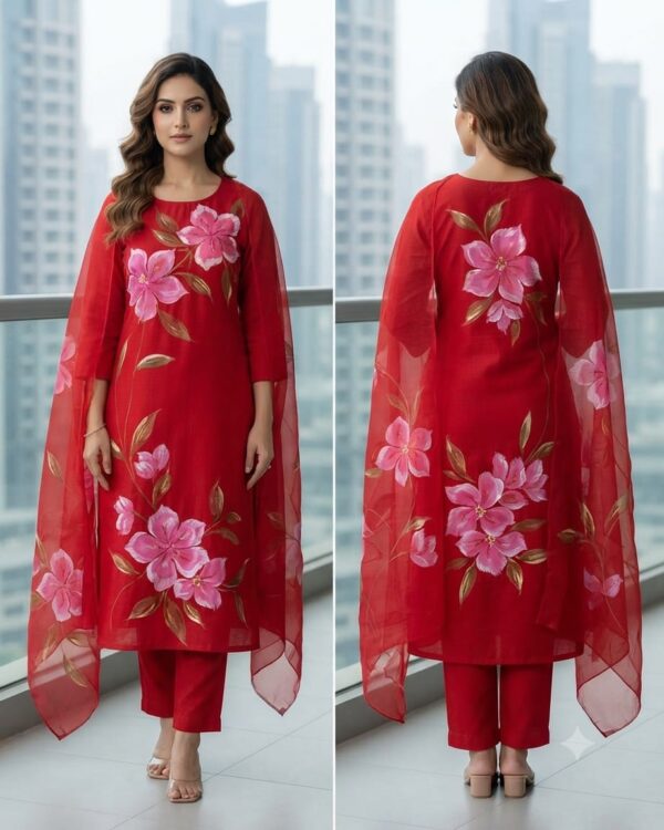 handblock print with chiffon dupatta (blue plain)