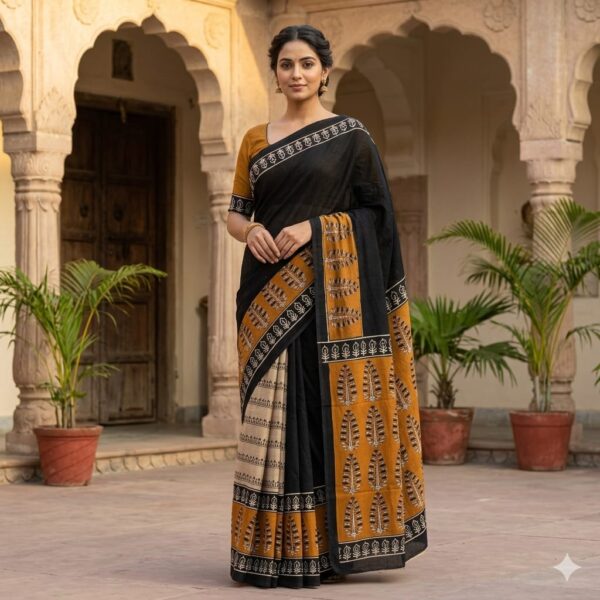 handblock print modal saree ()