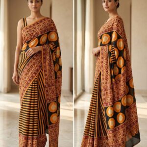 handblock print modal saree (black with red border) (copy)
