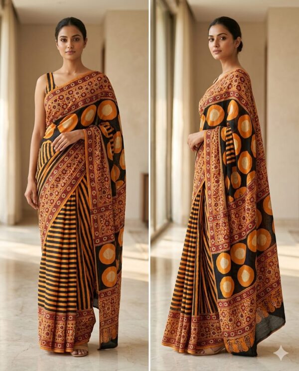 handblock print modal saree (black with red border) (copy)