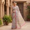 handblock print chiffon sarees(white with black border)