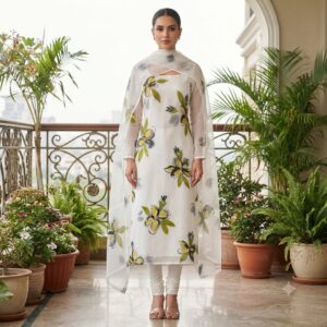 NEW ARRIVALS handblock print with chiffon dupatta (orange floral)