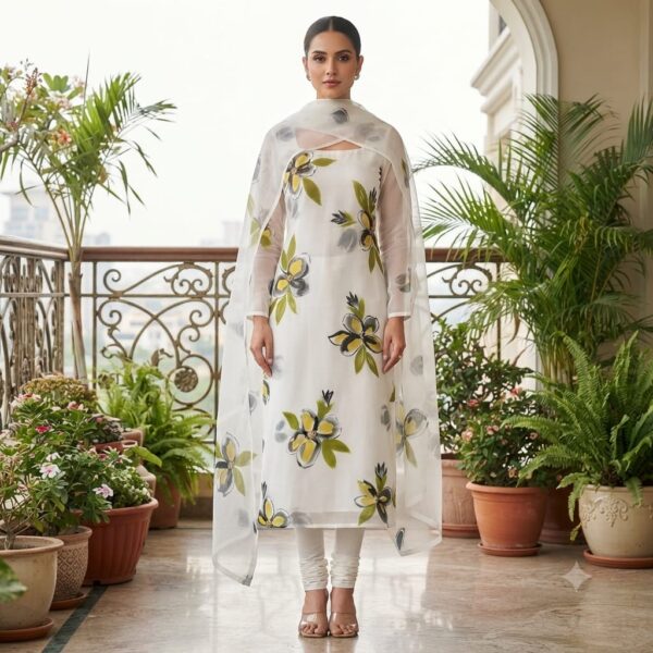handblock print with chiffon dupatta (orange floral)