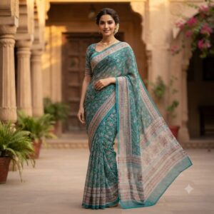 NEW ARRIVALS handblock print chiffon sarees(orange floral printed pattern)