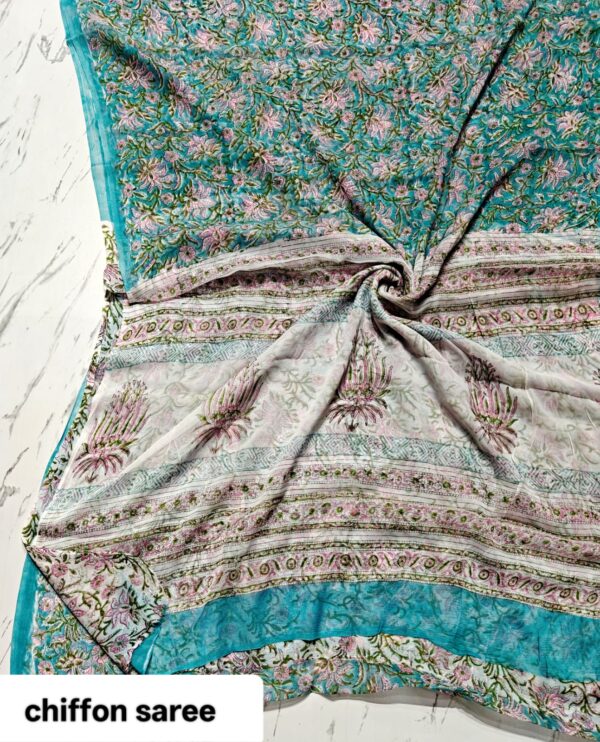 handblock print chiffon sarees(orange floral printed pattern)