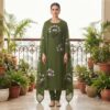 handblock print with chiffon dupatta (olive green)