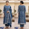 handblock print linen suit with zari border (black beige) (copy)