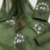 handblock print with chiffon dupatta (olive green)