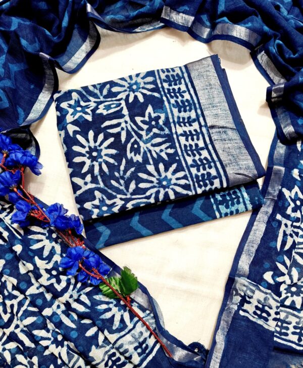 handblock print linen suit with zari border (black beige) (copy)