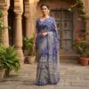 handblock print chiffon sarees(purple with white)