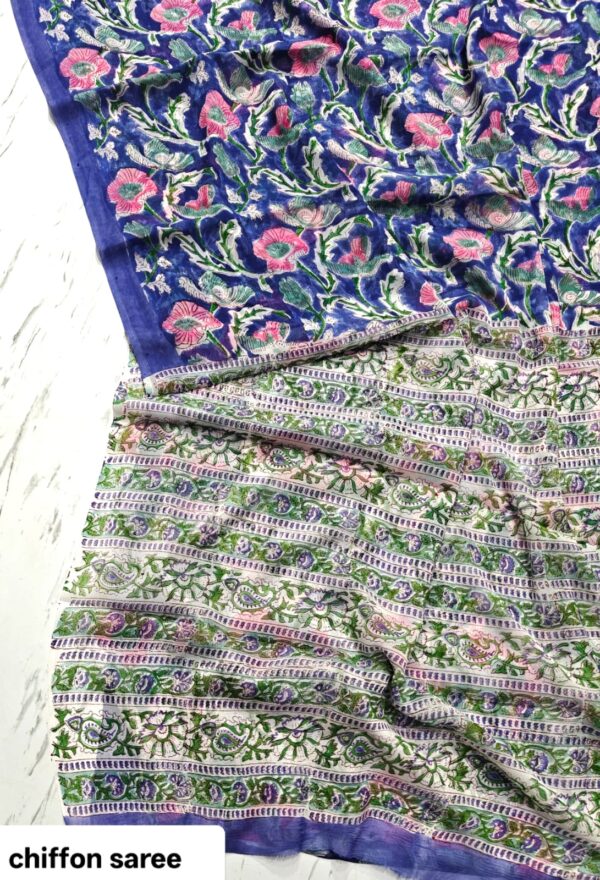 handblock print chiffon sarees(purple with white) handblock print chiffon sarees(purple with white)