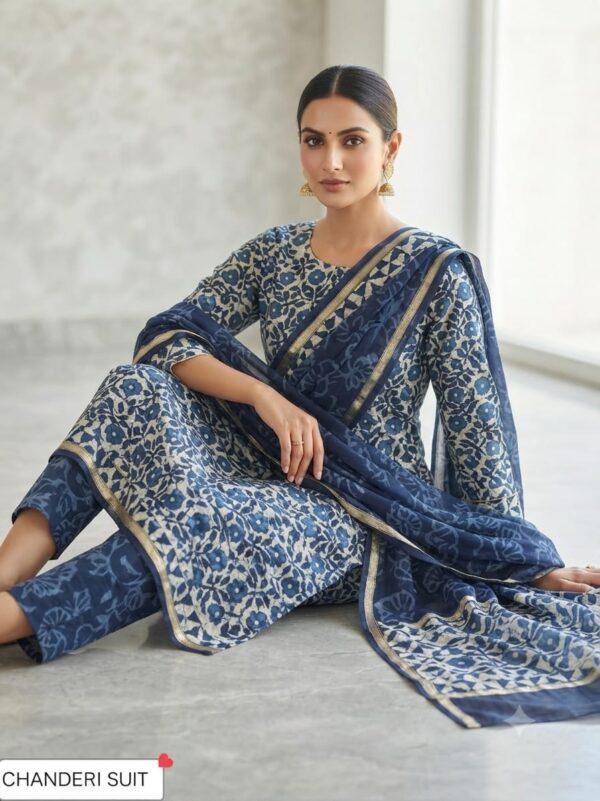 handblock print chanderi silk (purple floral printed)