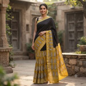 NEW ARRIVALS handblock print silk sarees (white floral printed)