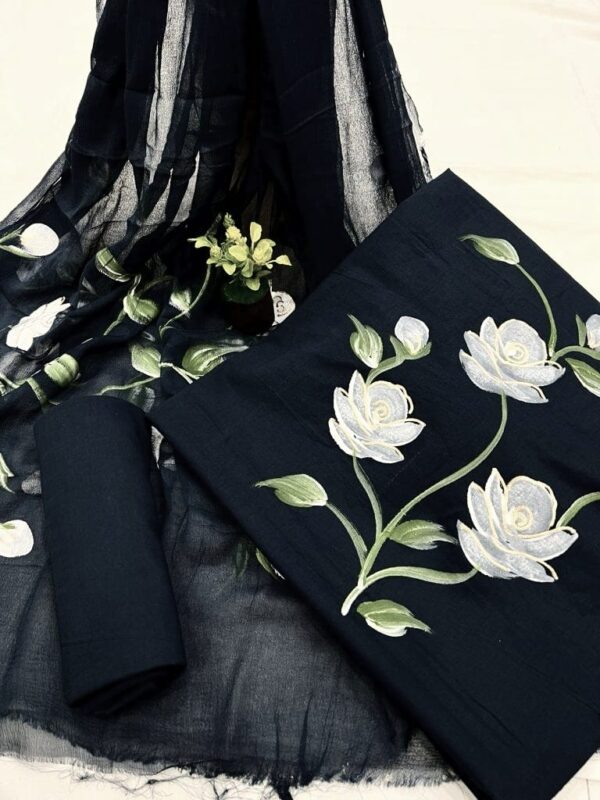 handblock print with chiffon dupatta (white floral with yellow)