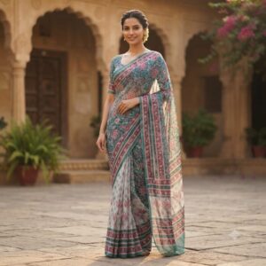NEW ARRIVALS handblock print chiffon sarees(purple printed pattern)