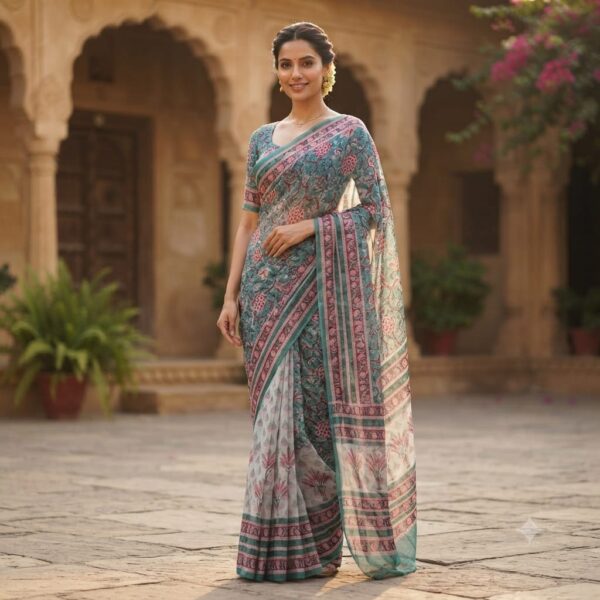 handblock print chiffon sarees(purple printed pattern) handblock print chiffon sarees(purple printed pattern)