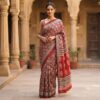 handblock print mul cotton sarees (white floral printed)