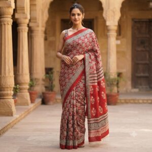 NEW ARRIVALS handblock print mul cotton sarees (white floral printed)