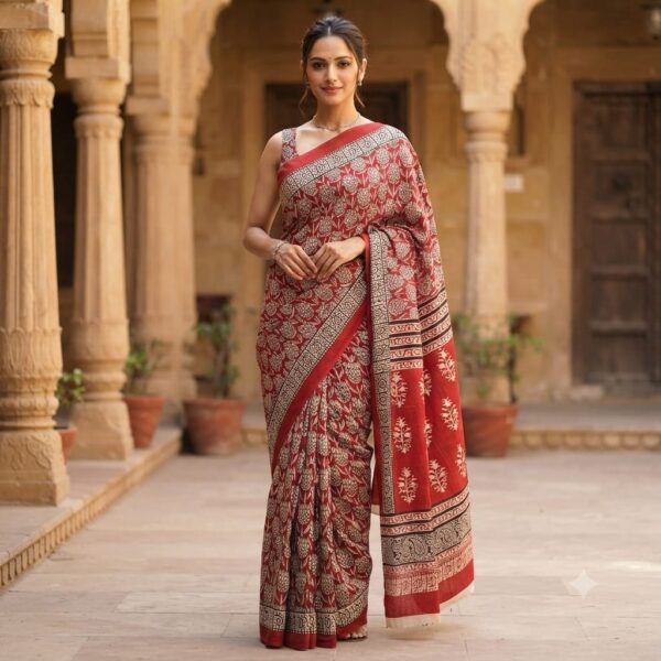 handblock print mul cotton sarees (white floral printed) handblock print mul cotton sarees (white floral printed)