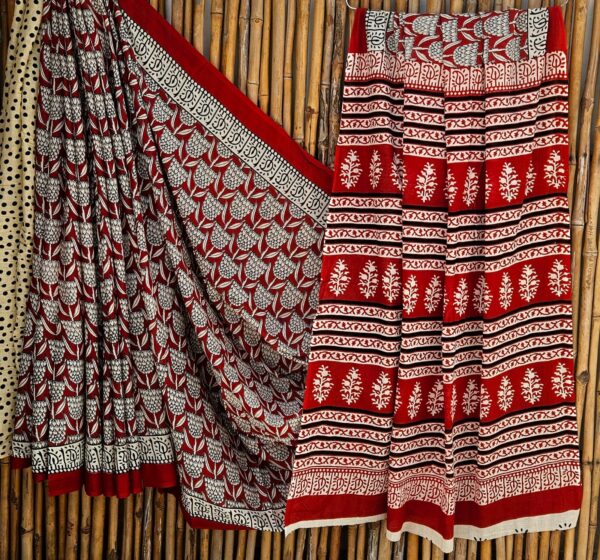 handblock print mul cotton sarees (white floral printed) handblock print mul cotton sarees (white floral printed)