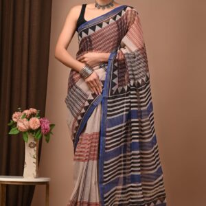 NEW ARRIVALS handblock print kota sarees (blue floral printed)
