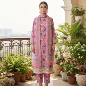 NEW ARRIVALS handblock print with chiffon dupatta (light pink)