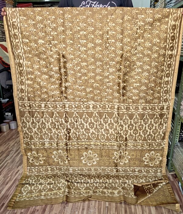 handblock print silk sarees (white with green)