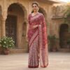 handblock print chiffon sarees(pink floral printed)