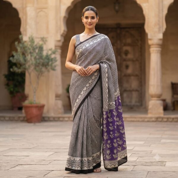 handblock print mul cotton sarees (red with black)