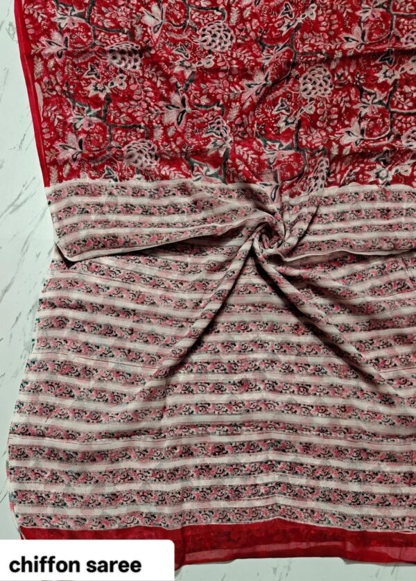 handblock print chiffon sarees(pink floral printed)