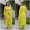 handblock print with chiffon dupatta (lim green)