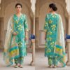 handblock print linen suit with zari border (black beige) (copy)