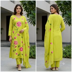 handblock print with chiffon dupatta (lim green)