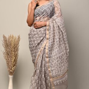 NEW ARRIVALS handblock print kota sarees (blue with white)