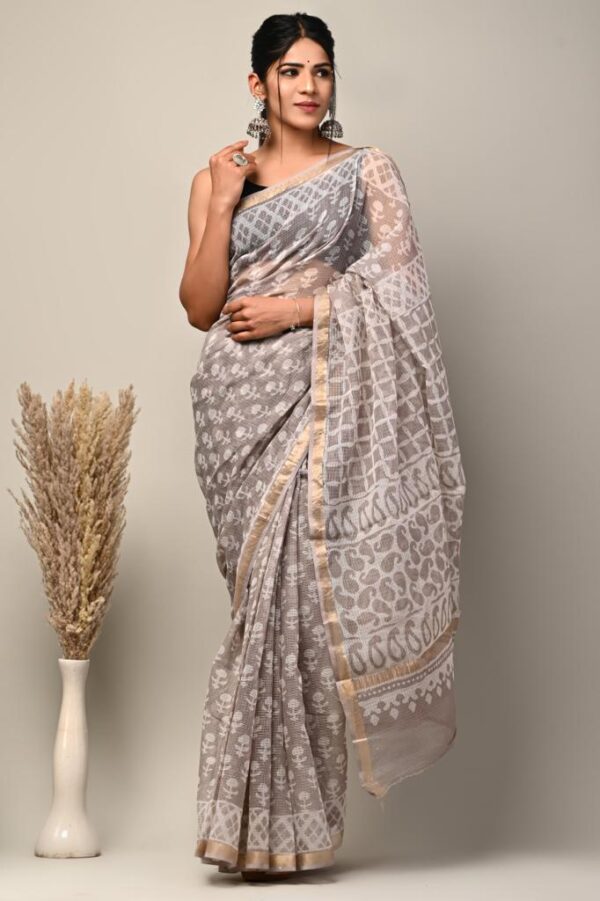 handblock print kota sarees (blue with white)