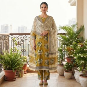 NEW ARRIVALS handblock print modal (green floral printed)