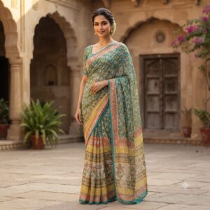 NEW ARRIVALS handblock print chiffon sarees(purple with border)