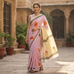 NEW ARRIVALS handblock print mul cotton sarees (purple with black border)
