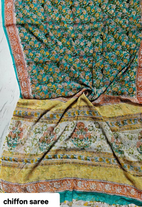 handblock print chiffon sarees(purple with border) handblock print chiffon sarees(purple with border)