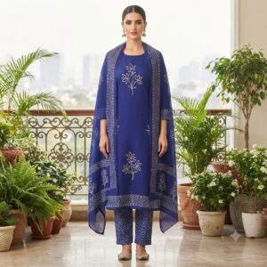 NEW ARRIVALS handblock print with chiffon dupatta (dark purple)