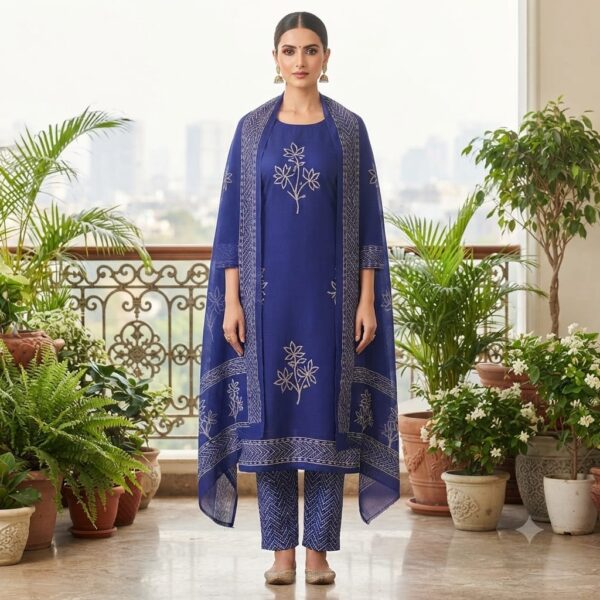 handblock print with chiffon dupatta (dark purple)