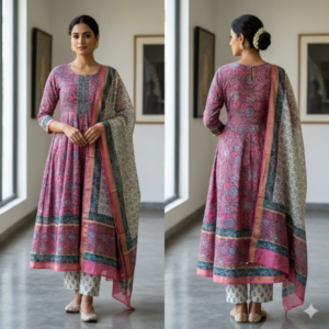 handblock print chanderi silk (hot pink floral) (copy)