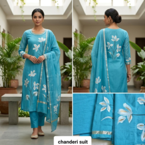 handblock print chanderi silk (blue with dotted) (copy)