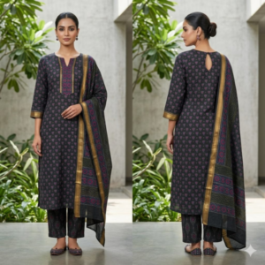 handblock print chanderi silk (black with red) (copy)