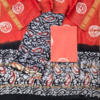 handblock print chanderi silk (black with orange)